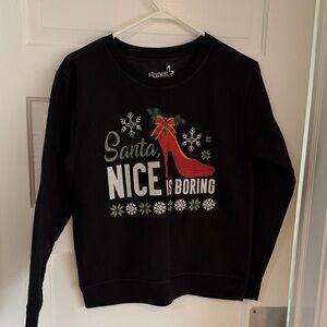 Hanes Festive Black Sweatshirt with Red and Green Accents